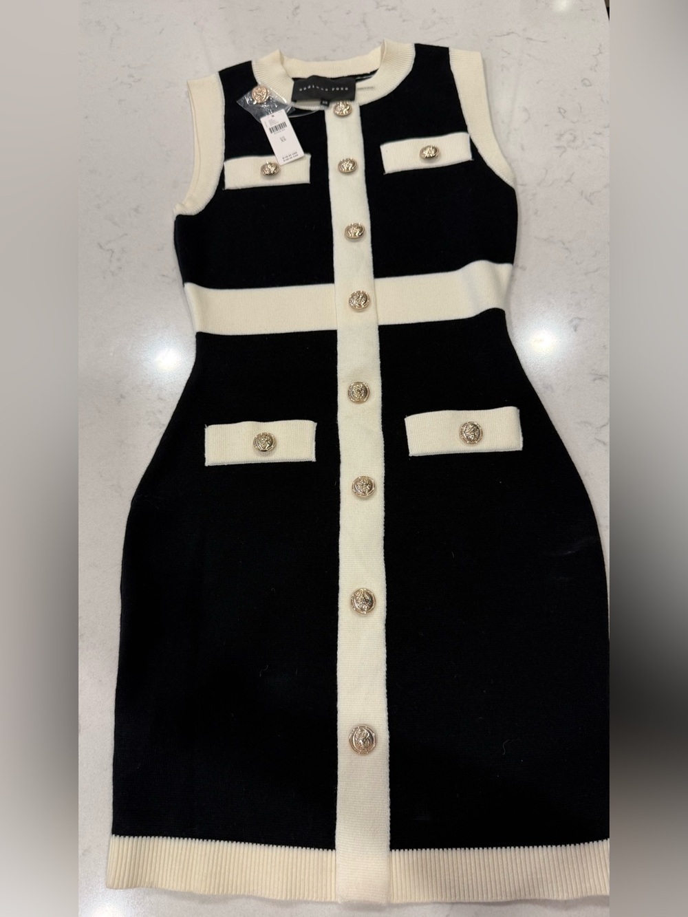 Endless Rose Black & Cream Sleeveless Button-Front Knit Mini Dress